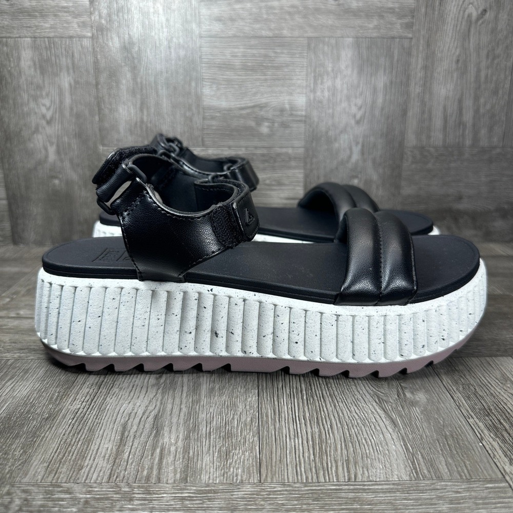 Reef Black Platform Sandals with White Speckled Sole